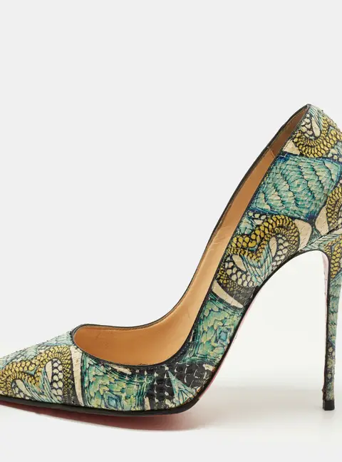 Christian Louboutin Inferno So Kate Size 38.5 Green/Yellow Snakeskin Pumps