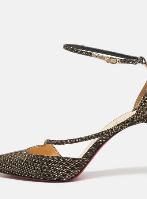 Christian Louboutin Cross Blake Size 38 Two Tone Lurex Fabric D'orsay Pumps