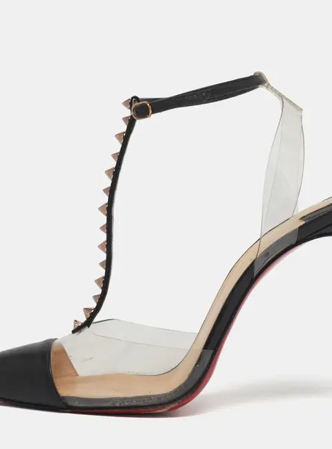 Christian Louboutin Nosy Size 39 Transparent Leather and PVC Spike T-Strap Slingback Pumps