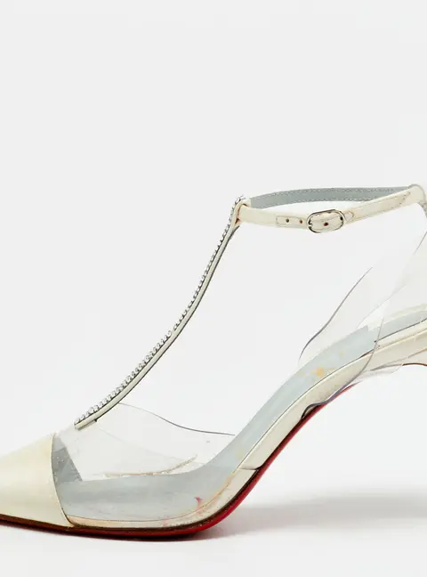 Christian Louboutin Nosy Size 36 White/Transparent PVC and Satin T-Strap Pumps