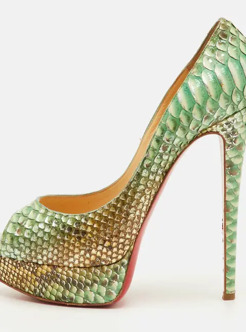 Christian Louboutin Lady Peep Size 38.5 Multicolor Python Leather Peep Toe Platform Pumps