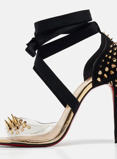Christian Louboutin barbarissima Size 38 Black PVC and Suede Ankle Strap Sandals