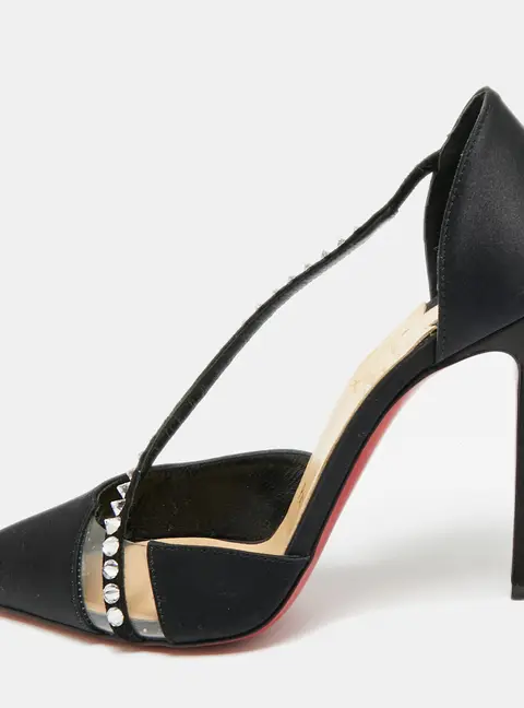 Christian Louboutin Krystal Cross Size 38 Black Satin D'orsay Pumps