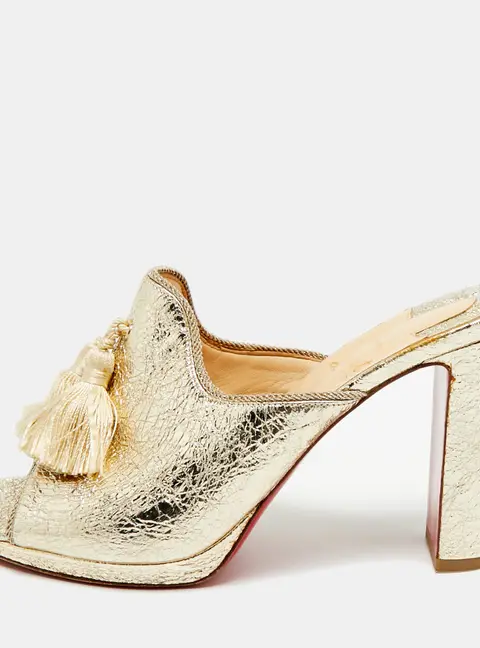 Christian Louboutin De Vienne Size 38.5 Gold Foil Leather Mules