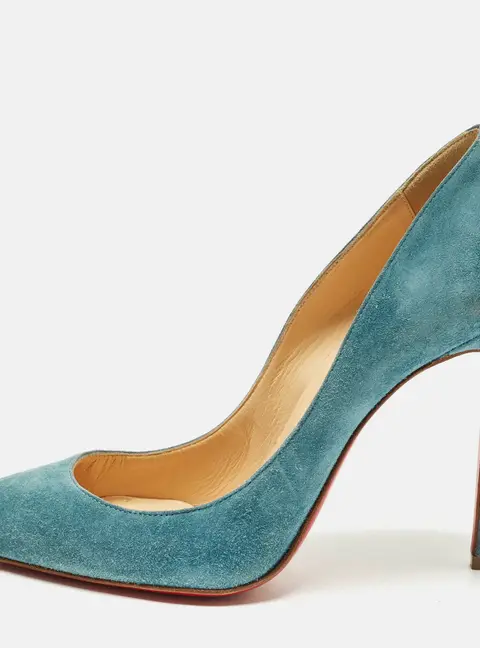 Christian Louboutin Pigalle Follies Size 37 Blue Suede Pumps