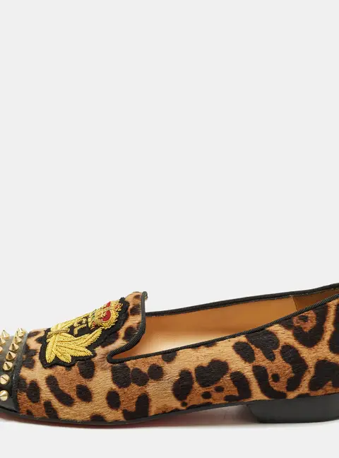 Christian Louboutin Size 39.5 Brown Calf Hair and Patent Leather Smoking Slippers