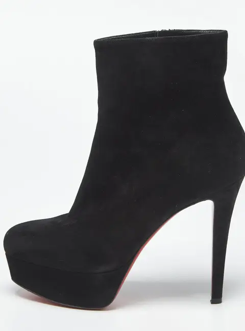 Christian Louboutin Lady Daf Size 36.5 Black Suede Booty Platform Ankle Length Boots