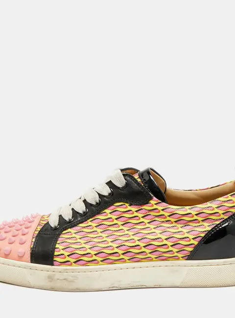 Christian Louboutin Louis Junior Spikes Size 38 Multicolor Canvas and Patent Leather Lace Up Sneakers