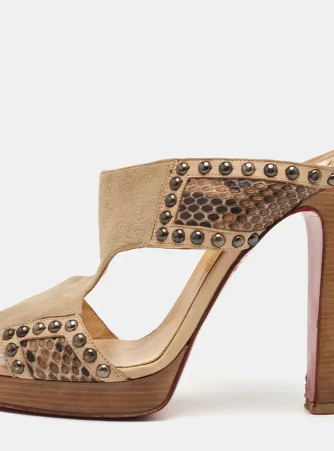 Christian Louboutin Hassaneta Size 38.5 Beige Leather and Suede Platform Sandals