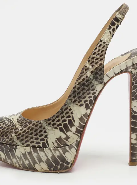 Christian Louboutin Bianca Size 37 Two Tone Python Leather Slingback Platform Sandals