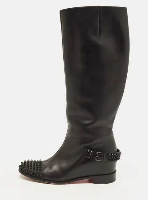 Christian Louboutin Egoutina Size 39.5 Black Leather Knee Length Boots