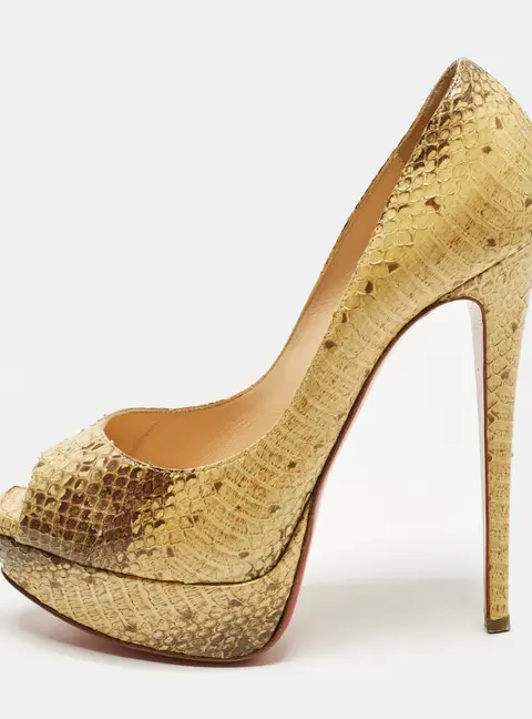 Christian Louboutin Lady Peep Size 37.5 Two Tone Python Leather Platform Pumps