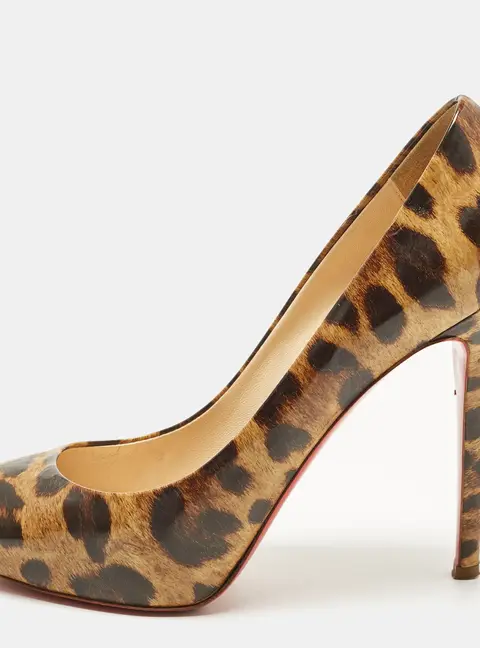Christian Louboutin Ron Ron Size 39.5 Brown/Beige Leopard Print Leather Platform Pumps