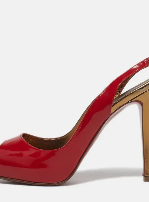 Christian Louboutin Lady Peep Size 38.5 Red Patent Leather Pumps