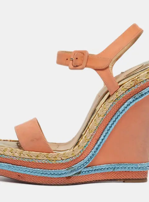 Christian Louboutin Pyraclou Size 39 Pink Nubuck Leather Wedge Sandals