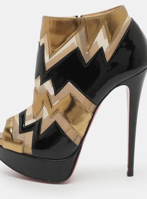 Christian Louboutin Ziggy Size 36 Beige Mesh and Patent Leather Booties