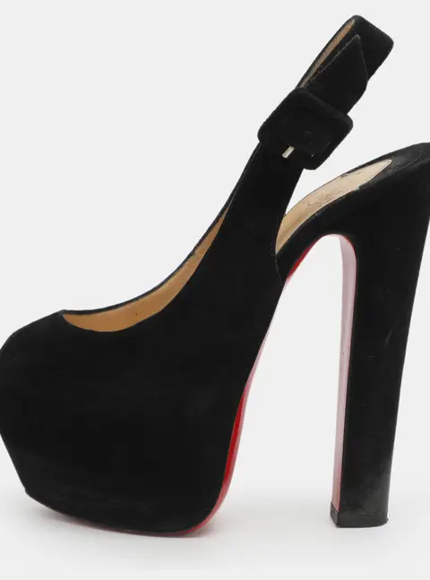 Christian Louboutin Tartarina 160 Size 36 Black Suede Slingback Pumps