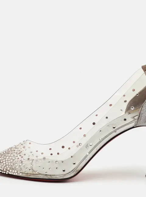 Christian Louboutin Degrastrass Size 39 Transparent/Silver Leather and PVC Pumps