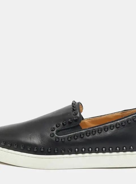 Christian Louboutin Pik Boat Size 39.5 Black Leather Slip On Sneakers