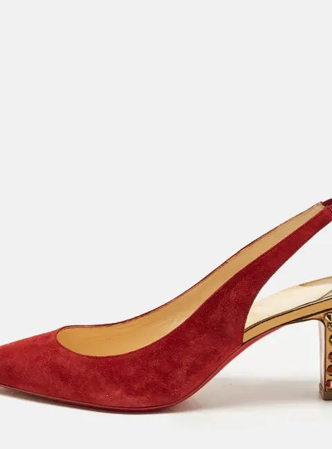 Christian Louboutin Spike Size 38.5 Red Suede Slingback Pumps