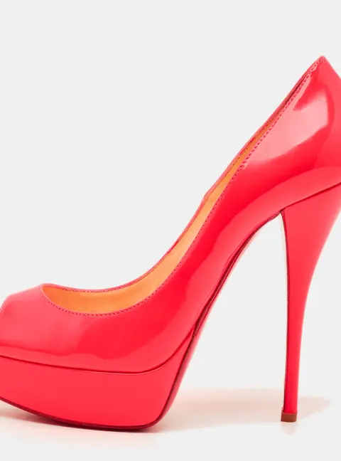Christian Louboutin Lady Peep Size 37 Neon Pink Leather Platform Peep Toe Pumps
