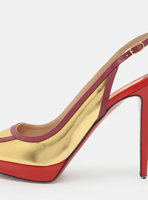 Christian Louboutin Size 38.5 Multicolor Patent Leather Peep Toe Slingback Pumps