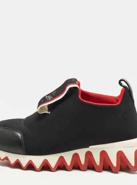 Christian Louboutin Tiketa Size 36 Black Leather and Neoprene Slip On Sneakers