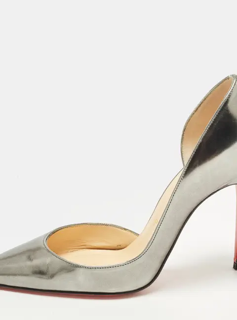 Christian Louboutin Iriza Size 36.5 Dark Grey Leather D'orsay Pointed Toe Pumps
