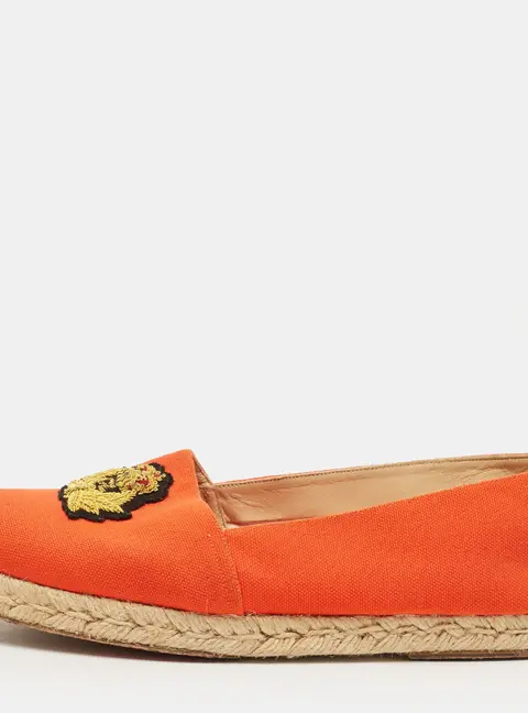 Christian Louboutin Gala Size 40 Orange Canvas Embroidered Crest Espadrille Flats