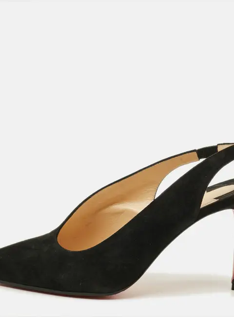 Christian Louboutin Rivafish Size 38.5 Black Suede Slingback Pumps