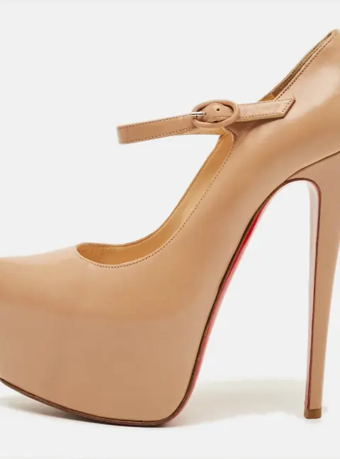 Christian Louboutin Lady Daf Size 37 Beige Leather Platform Mary Jane Pumps