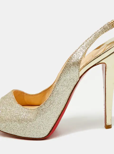 Christian Louboutin Private Number Size 35.5 Metallic Glitter Peep Toe Pumps