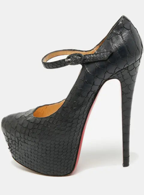 Christian Louboutin Lady Daf Size 37 Black Python Leather Platform Pumps