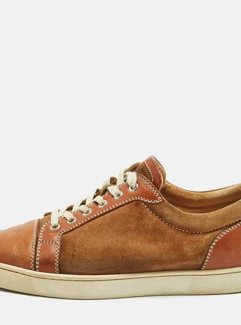 Christian Louboutin Louis Junior Size 42 Brown Leather Suede Low Top Sneakers