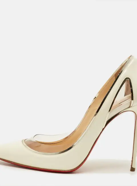 Christian Louboutin Cosmo Size 38.5 White Patent Leather and PVC Pumps