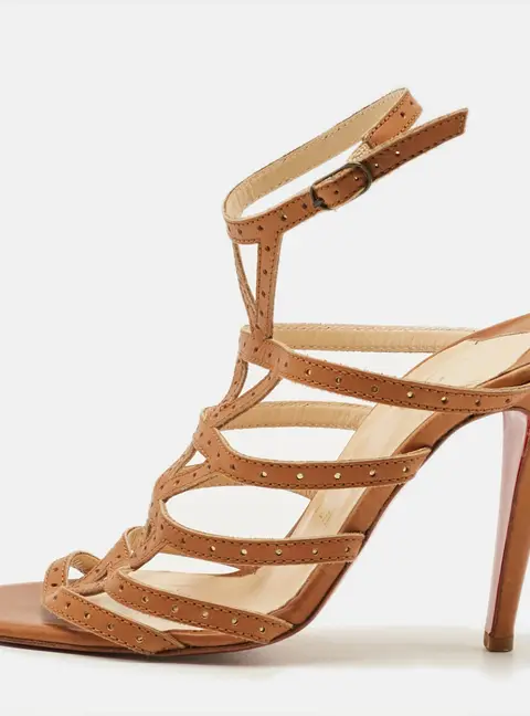 Christian Louboutin Size 36.5 Brown Leather Ankle Strap Sandals