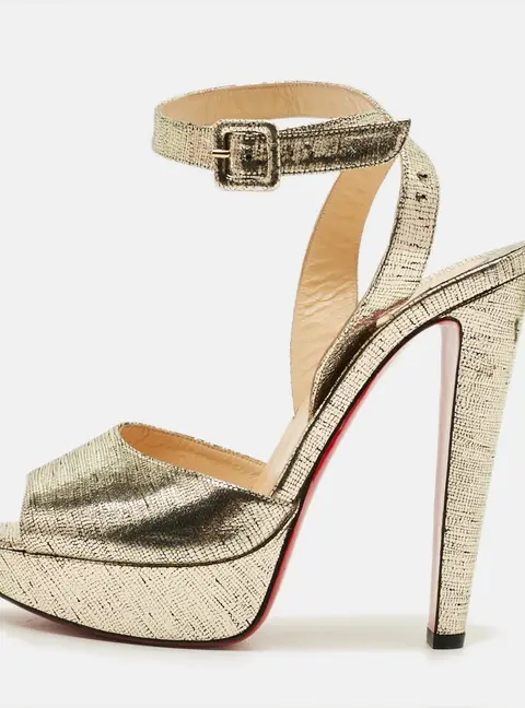 Christian Louboutin Louloudancing Size 39.5 Gold Foil Leather Ankle Strap Sandals