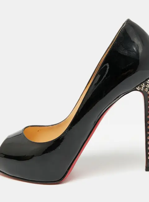 Christian Louboutin Very Prive Size 39.5 Black Patent Leather Peep Toe Pumps