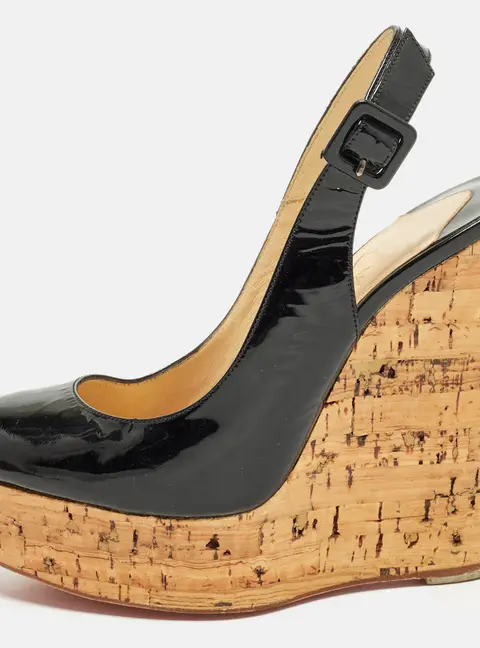 Christian Louboutin Une Plume Size 36 Black Patent Leather Wedge Pumps