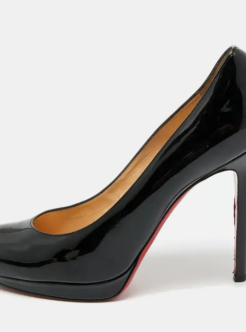 Christian Louboutin Black Patent Leather New Simple Wedge Pumps Size 37.5