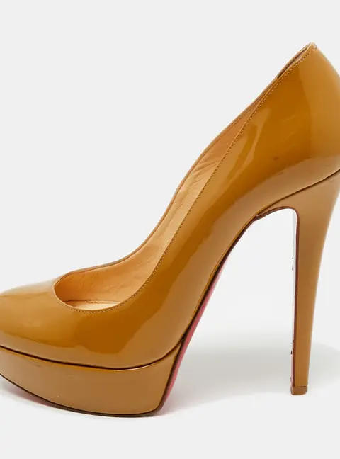 Christian Louboutin Beige Patent Leather Bianca Platform Pumps Size 36.5
