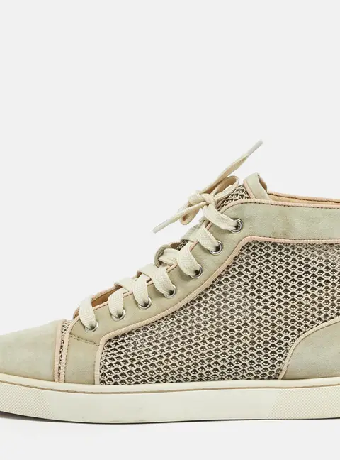 Christian Louboutin Beige/Grey Woven Fabric and Leather Rantus Orlato High Top Sneakers Size 39