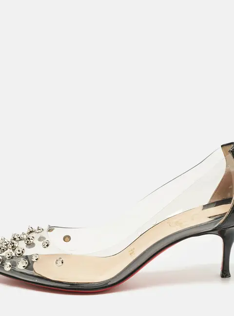 Christian Louboutin Black Patent Leather and PVC Collaclou Spiked Pumps Size 36.5