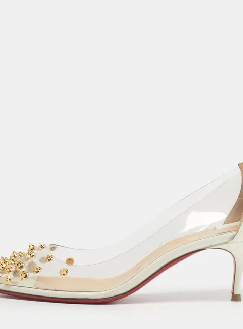 Christian Louboutin White Patent Leather and PVC Collaclou Spikes Pumps Size 36.5