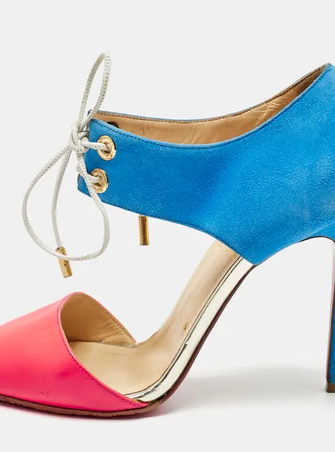 Christian Louboutin Mayerling Size 39.5 Blue Patent Leather and Suede D'orsay Sandals