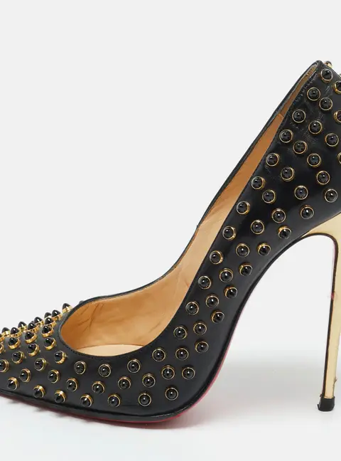 Christian Louboutin Black Leather Pigalle Spikes Pumps Size 38.5