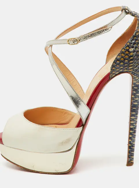 Christian Louboutin Multicolor Python and Leather Crisscross Peep Toe Platform Pumps Size 38