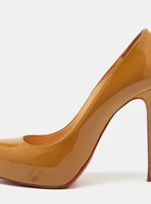 Christian Louboutin Beige Patent Leather Rolando Platform Pumps Size 38.5