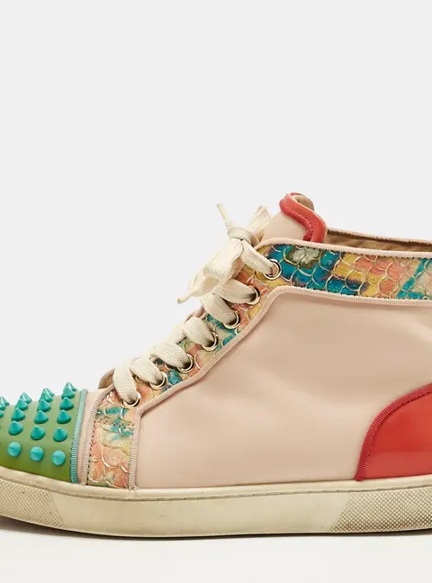 Christian Louboutin Louis Spikes Size 37.5 Multicolor Leather and Patent Leather High Top Sneakers