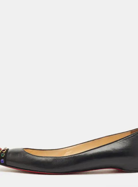 Christian Louboutin Black Leather and Suede Geo Ballet Flats Size 37.5